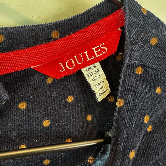 Joules Corduroy Navy Long Sleeve Polka Dot Dress Womens Size 2 - Picture 4 of 6